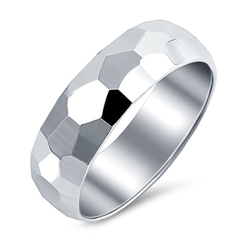 Hammered DC Style Wedding Band 925 Sterling Silver (6mm)